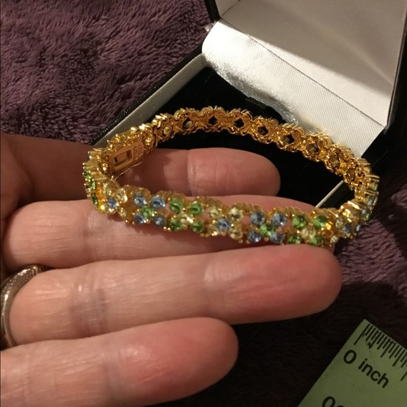 NWOT Designer Gold Vermeil 925 Vintage Heavy Chrystal Bracelet! - Picture 5 of 9